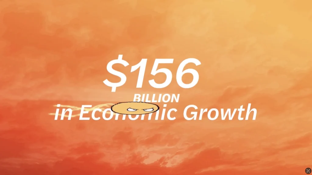 Eddie the Electron in front of the words $156 billion in economic growth